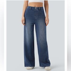 Halara Flex High Waisted Tummy Control Wide Leg  Stretchy Knit Jeans XL Regular